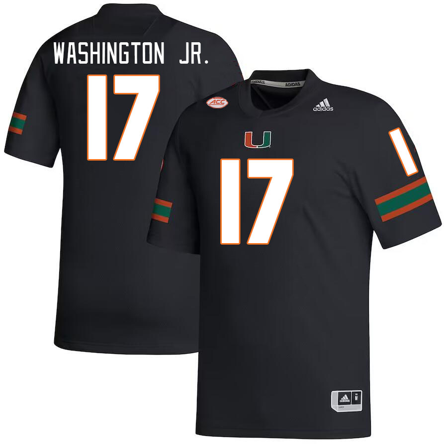 Men #17 Bobby Washington Jr. Miami Hurricanes College Football Jerseys Stitched-Black - Click Image to Close